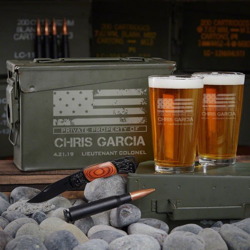 American Heroes Ammo Can Set With Beer Glasses