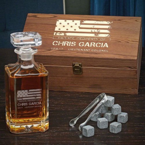 American Heroes Rocks Set With Engraved Decanter