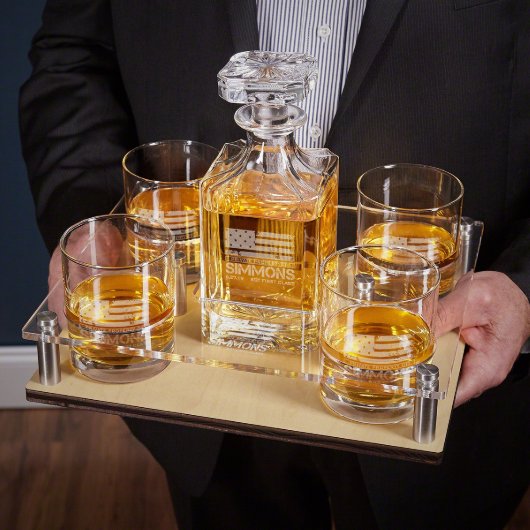 American Heroes Whiskey Glasses & Decanter (Front)