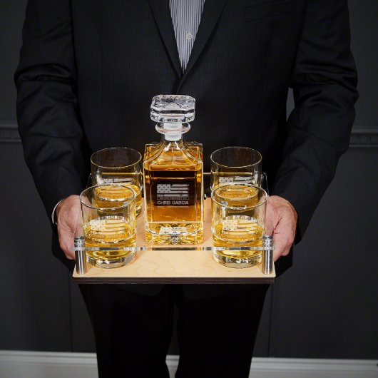 American Heroes Whiskey Glasses & Decanter (Front)