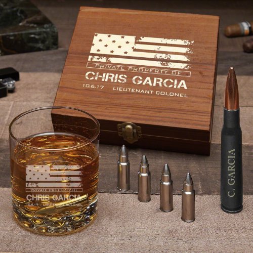 American Heroes Wooden Box Set with Whiskey Glass