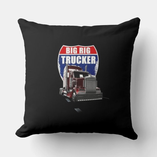 American Highway Big Rig Trucker Throw Pillow (Front)