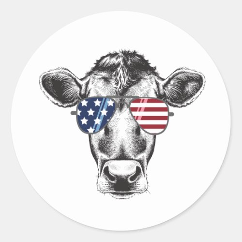 American Hipster Cow Classic Round Sticker