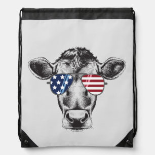 American Hipster Cow Drawstring Bag