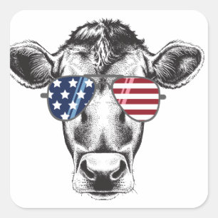 American Hipster Cow Square Sticker