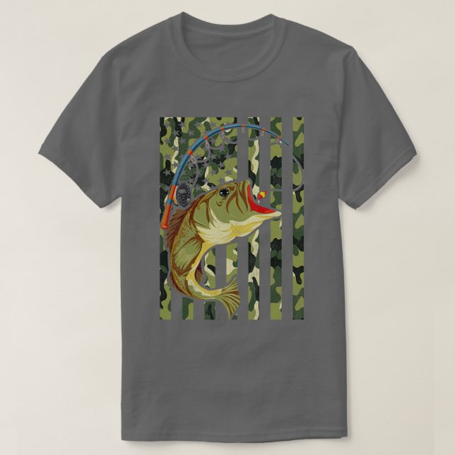 American Hobby Angling Fish Camouflage US Flag Fis T-Shirt (Design Front)