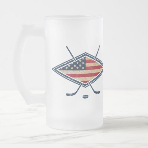 American Hockey Flag Logo Frosted Glass Beer Mug