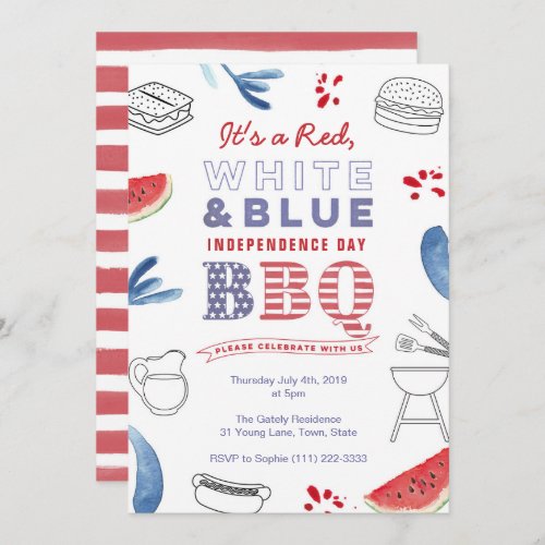 American Holidays BBQ Party Red White Blue Invitation