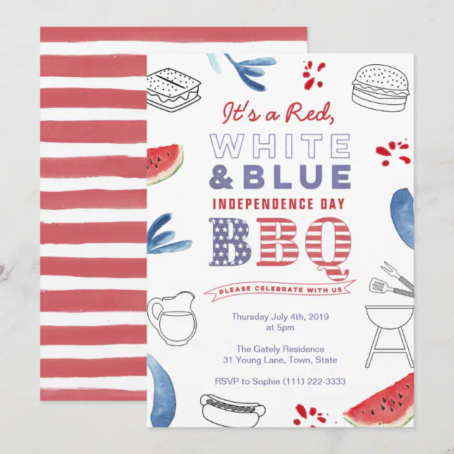 American Holidays BBQ Party Red White Blue Invitation | Zazzle