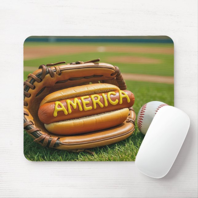 American Hot Dog In a Baseball Glove Mouse Pad (With Mouse)