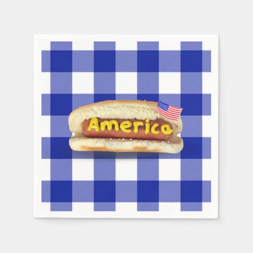 American Hot Dog on Buffalo Plaid Napkins