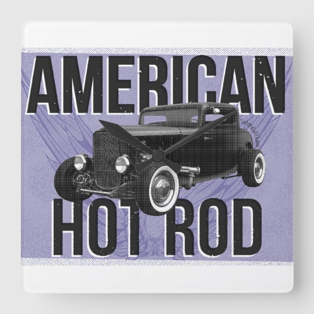 American Hot Rod. Blue version wall clock (Front)