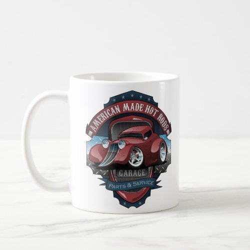 American Hot Rods Garage Vintage Car Sign Cartoon Coffee Mug
