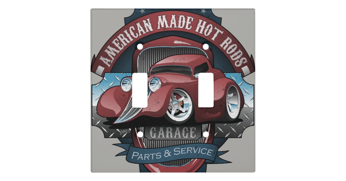 American Hot Rods Garage Vintage Car Sign Cartoon Light Switch Cover |  Zazzle