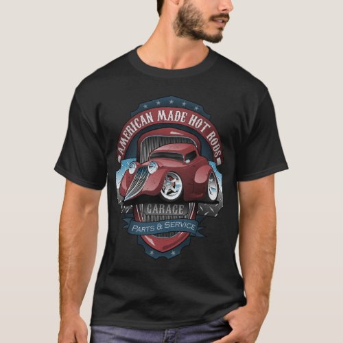 American Hot Rods Garage Vintage Car Sign Cartoon T_Shirt
