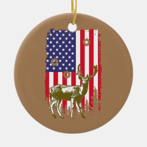 American Hunter Hunting USA Flag Patriotic Deer Ceramic Ornament