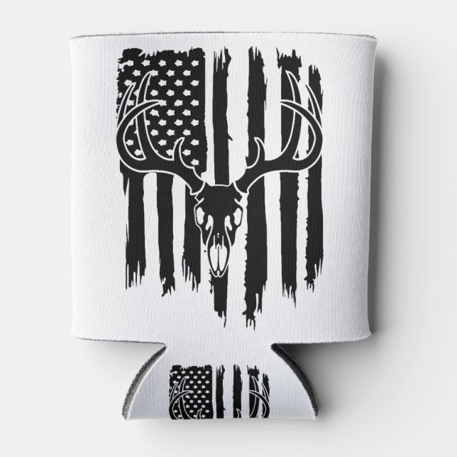 American Hunting Flag Deer Skull Can Cooler (Front)