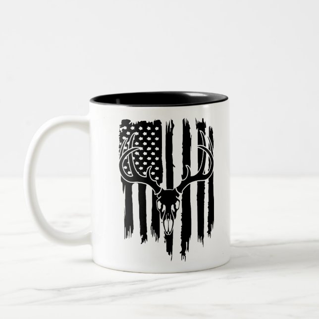 American Hunting Flag Deer Skull Coffee Mug (Left)