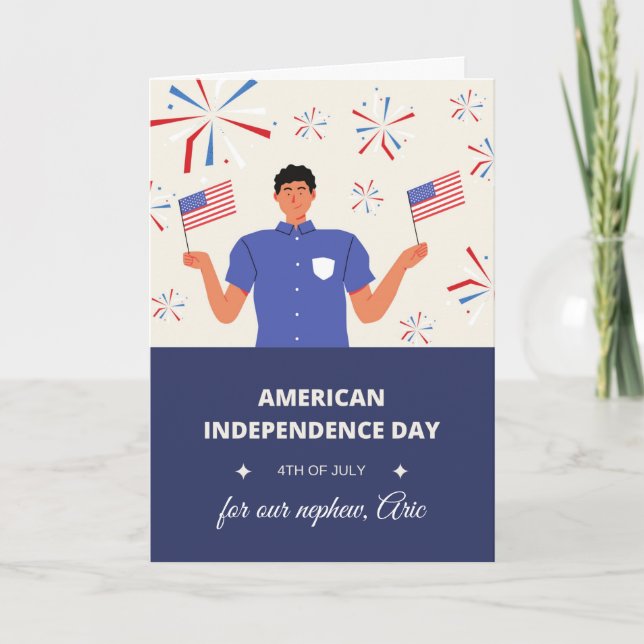 American Independence Day for Nephew Fireworks Card (Front)