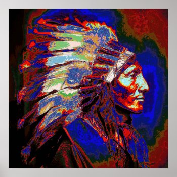 American Indian Chief Graphic Poster by tempera70 at Zazzle