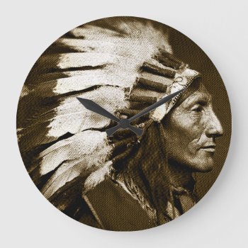 American Indian Chief (sepia) Large Clock by tempera70 at Zazzle