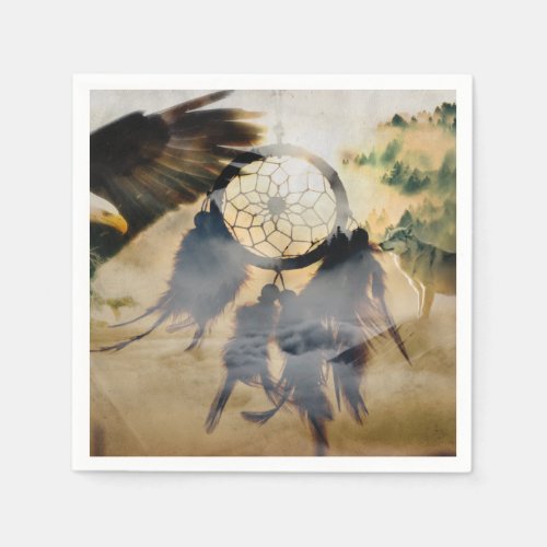 American Indian Dream Catcher Wolf Eagle Napkins