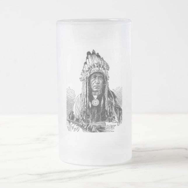American Indian Frosted Glass Beer Mug (Center)