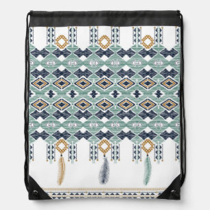 American Indian Geometry Seamless Border Drawstring Bag