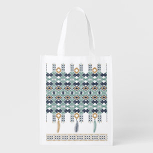 American Indian Geometry Seamless Border Grocery Bag