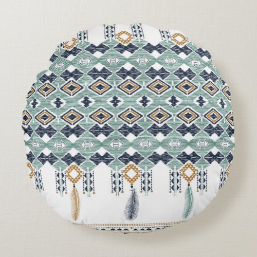 American Indian Geometry Seamless Border Round Pillow
