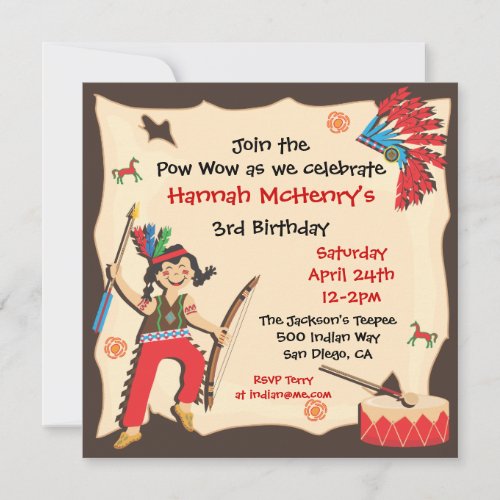 American Indian Girl Birthday Party Invitation