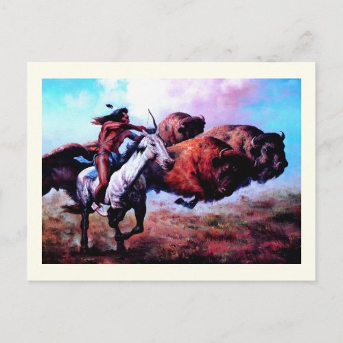 American Indian hunting buffalo Postcard