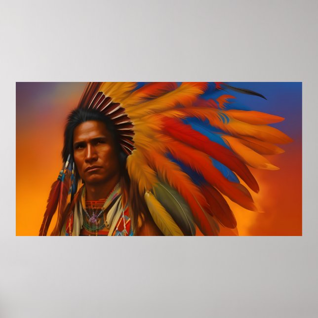 American Indian Man feathers Vintage Poster (Front)