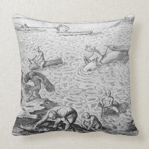 American Indian method of whaling, from an account Throw Pillow