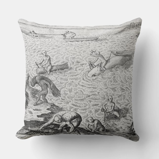 American Indian method of whaling, from an account Throw Pillow (Front)