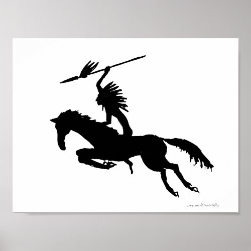 American Indian on horse ink drawing art poster