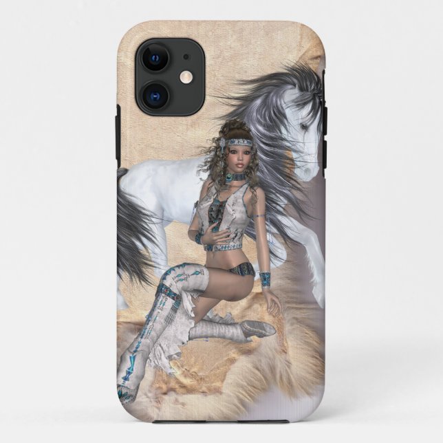American Indian Princess and White Horse Case-Mate iPhone Case (Back)