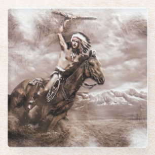 American Indian Riding Horse Glass Coaster