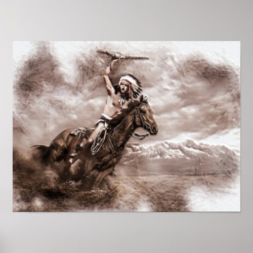 American Indian Riding Horse Poster