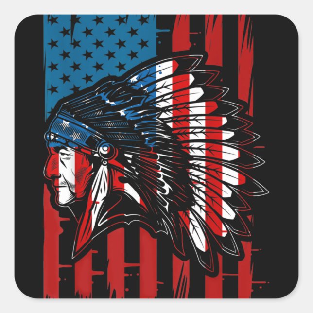 American Indian Roots US Flag Indigenous Native Am Square Sticker (Front)
