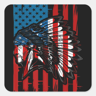 American Indian Roots US Flag Indigenous Native Am Square Sticker