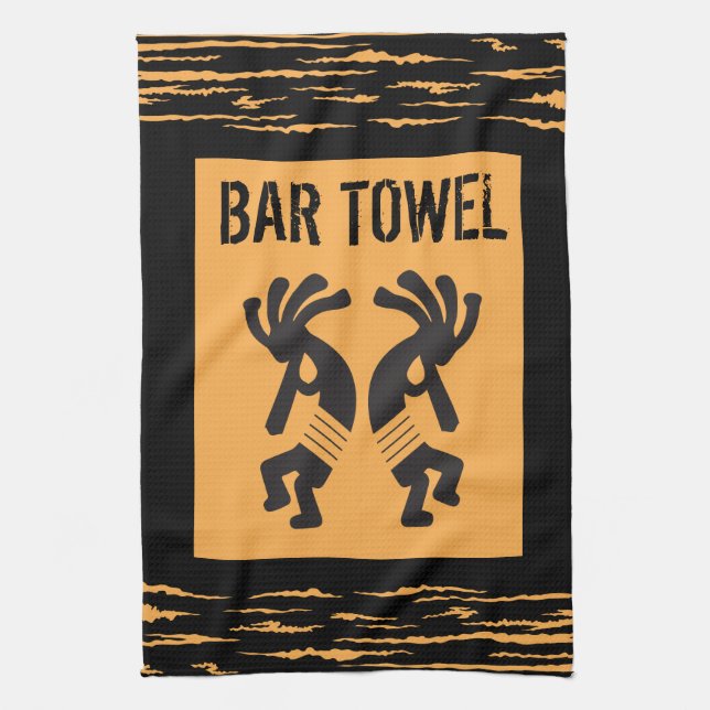 American Indian Style Kokopelli Bar Towel  (Vertical)