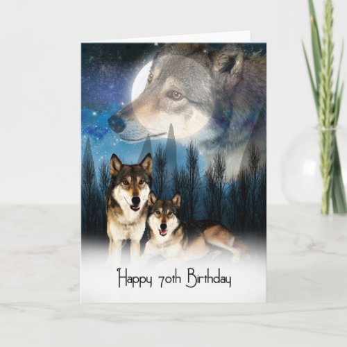 American Indian Style Wolf Birthday Card 70th