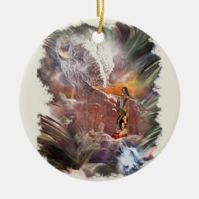 American Indian Wedding Night Vignette Ceramic Ornament (Front)