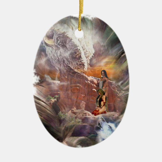 American Indian Wedding Night Vignette Ceramic Ornament (Front)