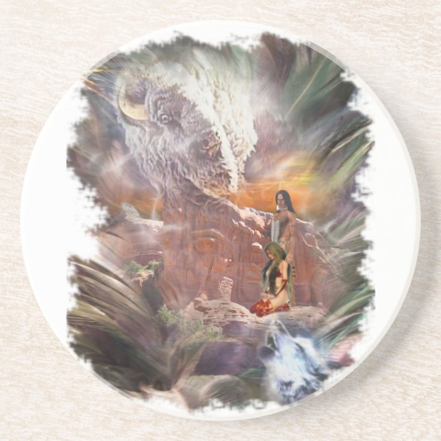 American Indian Wedding Night Vignette Sandstone Coaster (Front)