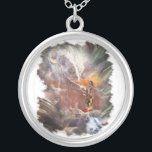 American Indian Wedding Night Vignette Silver Plated Necklace<br><div class="desc">American Indian Wedding Night Beautiful surreal collage of an American Indian couple - she kneels before him on the red rocks- while his hand rests on her shoulder- this is overlaid onto a background of abstract feathers- in the top left corner is a white buffalo cloud vignette appearing to be...</div>