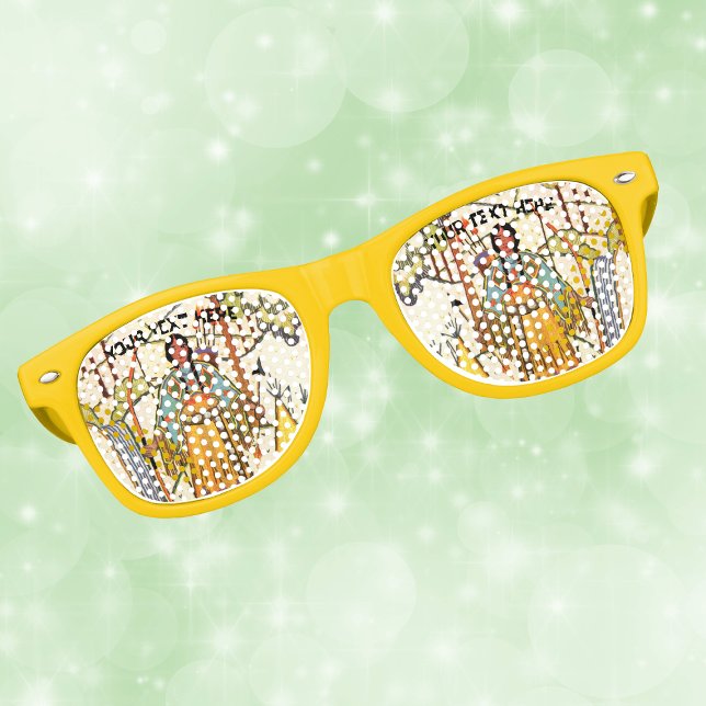 American Indian Woman Bow Arrow in Woods Waterfall Retro Sunglasses (American Indian woman bow arrow in woods waterfall on retro party glasses.)