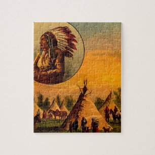 American Indians Vintage Magic Lantern Slide Jigsaw Puzzle