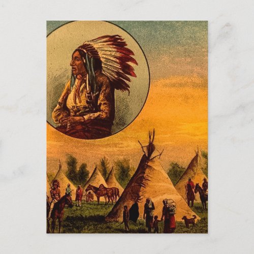 American Indians Vintage Magic Lantern Slide Postcard